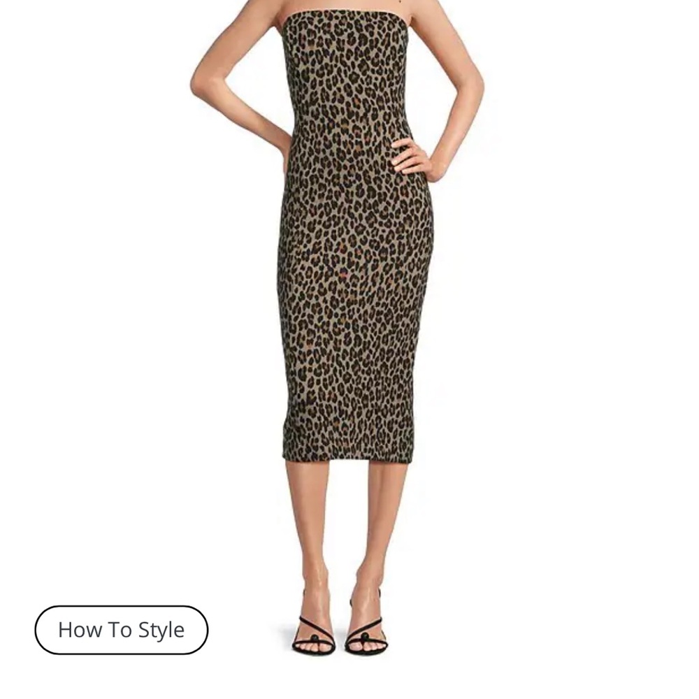 SPANX Strapless Leopard Print Midi Dress - Brown/Black